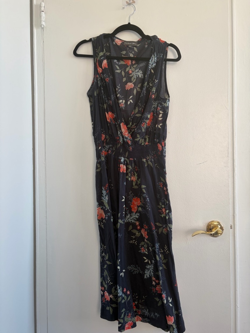 Michael Stars Navy Floral V-Neck Midi Dress